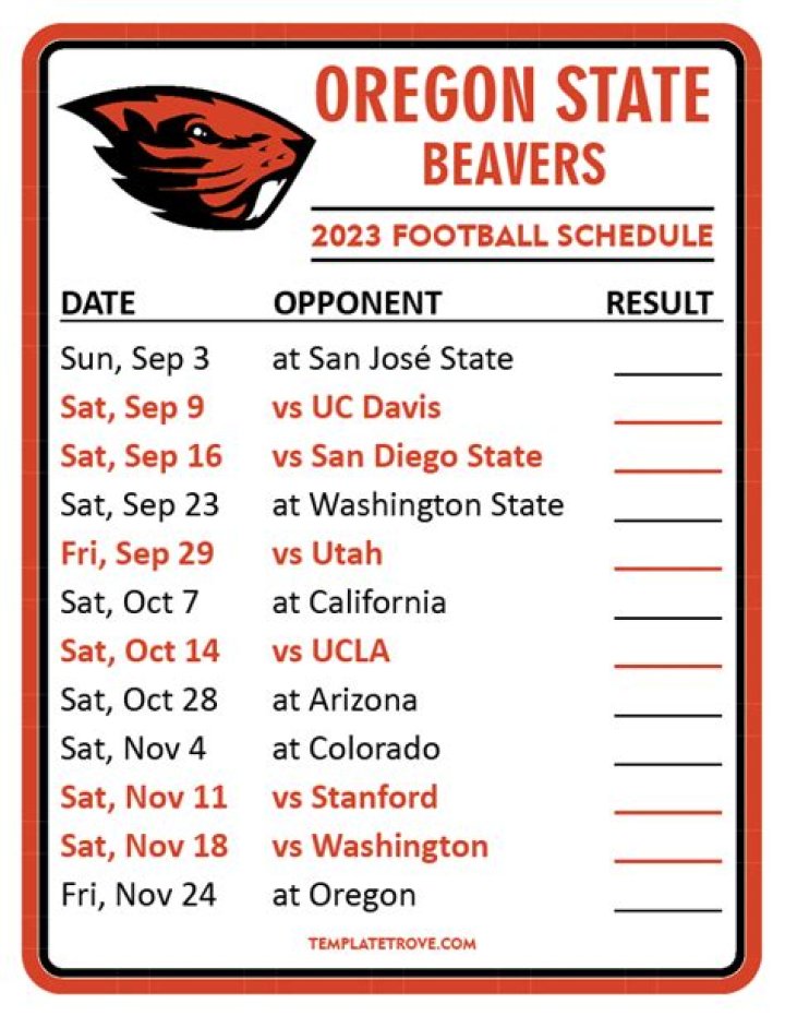 2023 Oregon State Football Schedule