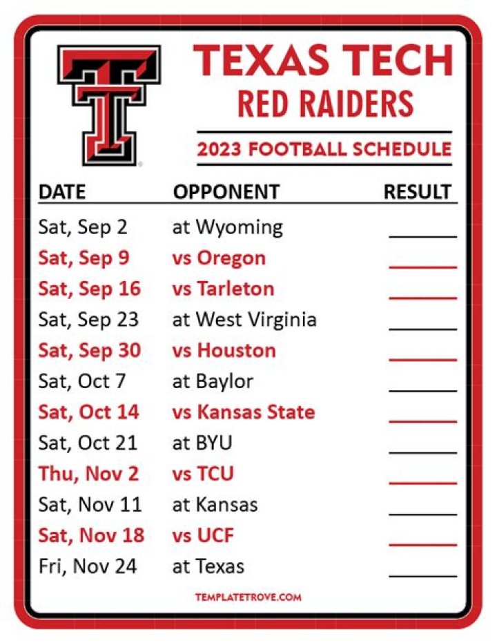 2023 Texas Tech Football Schedule